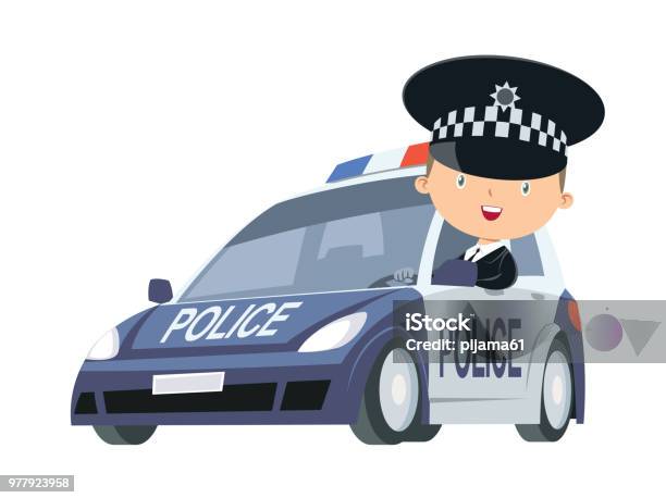 Police Officer In A Car Stock Illustration - Download Image Now - Police Car, Police Force, Cute