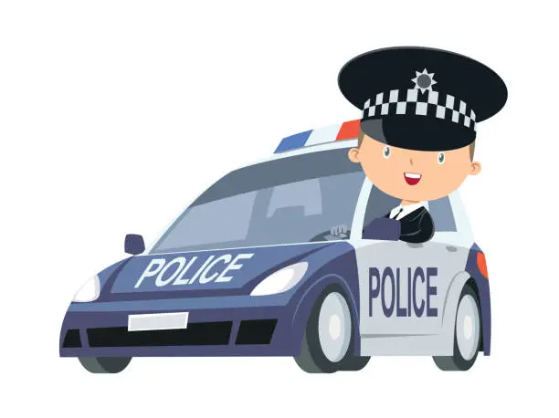Vector illustration of Police Officer in a Car