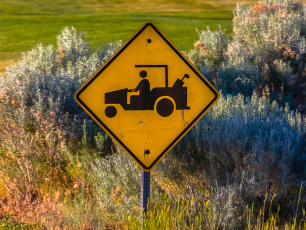 znak krzyżujący wózek golfowy widziany w pobliżu drogi - rules of golf zdjęcia i obrazy z banku zdjęć