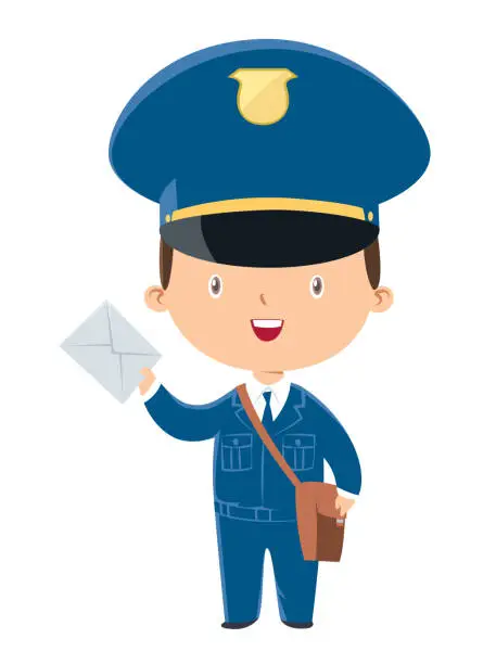 Vector illustration of postman holding a mail