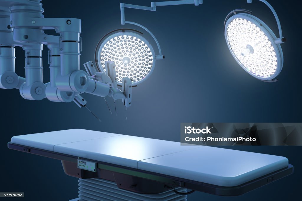 quirófano con cirugía robótica - Foto de stock de Cirugía robótica libre de derechos