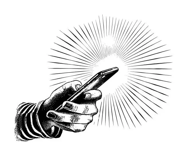 Vector illustration of Close up of hand holding smart phone