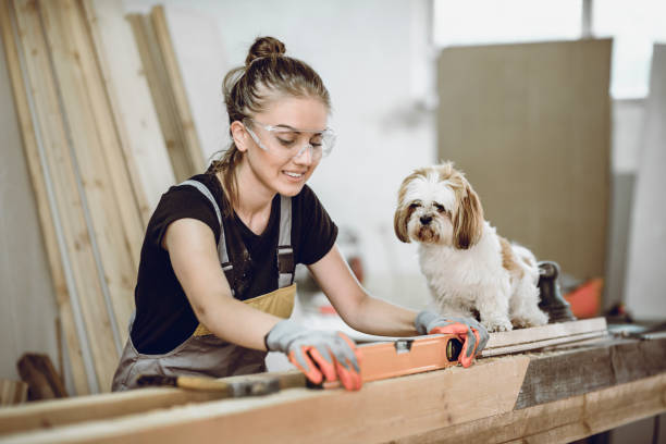 Cute Female Leveling Plank Position With The Help From Dog Assistant