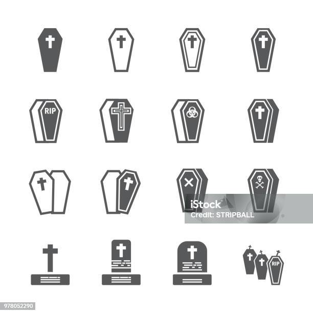 Casket Icon Set Stock Illustration - Download Image Now - Death, Bat - Animal, Box - Container