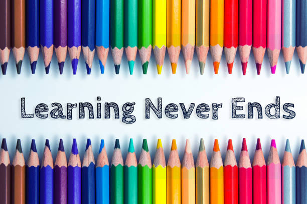 Text Learning never ends on pencil background Text Learning never ends on pencil background never stock pictures, royalty-free photos & images