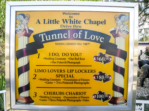 Poster showing the Choice of options for a wedding at the Little White Chapel in Vegas
