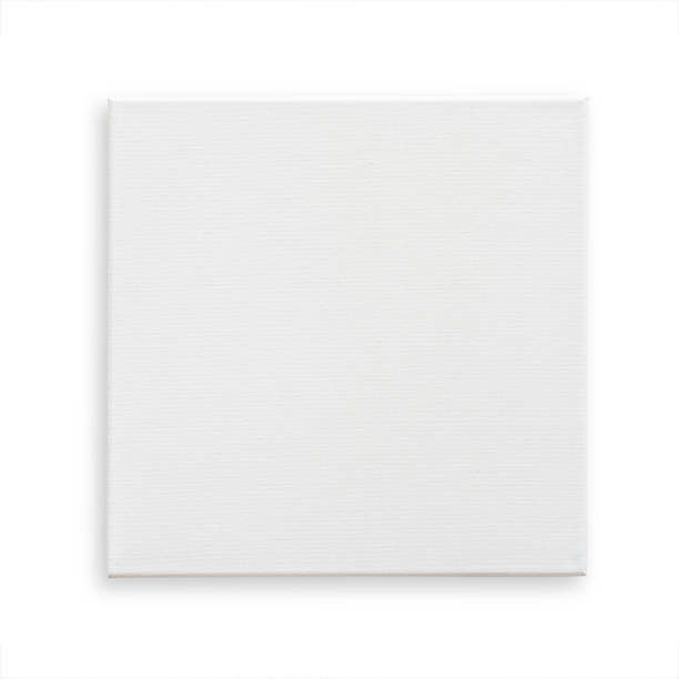 armature de toile blanche maquette taille carrée modèle isolé sur fond blanc avec un tracé de détourage pour arts peinture et photo suspendus décoration d’intérieur - toile à peindre photos et images de collection