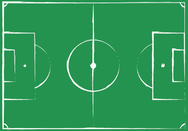 サッカーのフィールドは、緑の草の背景、上面図に描かれた凹凸の手を計画します。esp 10 ベクトル イラスト。 - sport match sideline competition点のイラスト素材／クリップアート素材／マンガ素材／ア��イコン素材