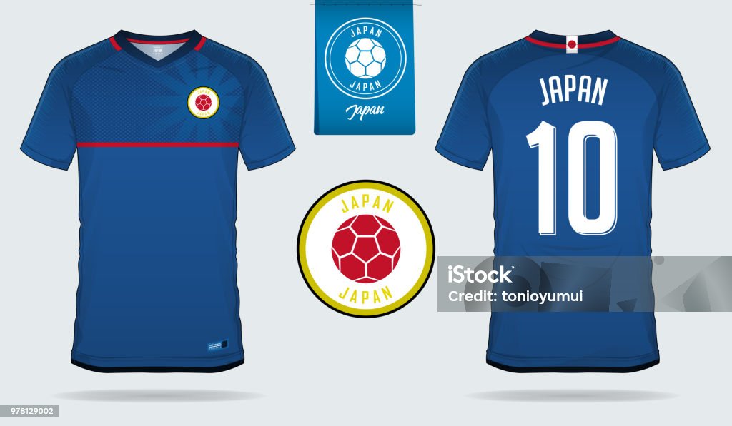 Met name genezen Turbine Soccer Jersey Or Football Kit Template Design For Japan National Football  Team Front And Back View Soccer Uniform Home And Away Football T Shirt Mock  Up With Flat Symbol Design Stock Illustration -