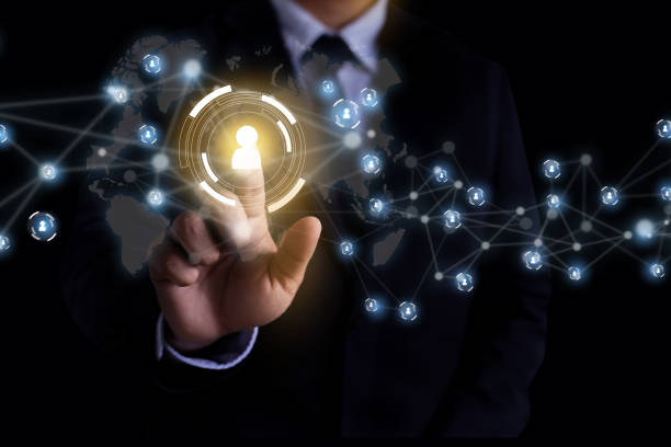 istock Businessman touching network  data  people international networking communication customer 978132372