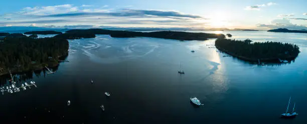 Photo of Roche Harbor Washington Sailboats and Yachts Aerial View at Sunset