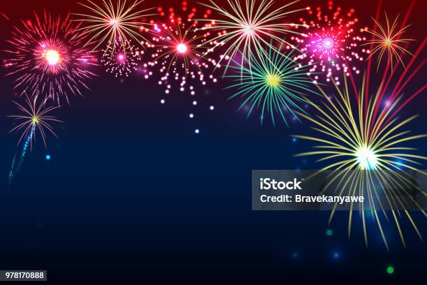 Fireworks Background With Space For Text Illustration Vector Stock Illustration - Download Image Now