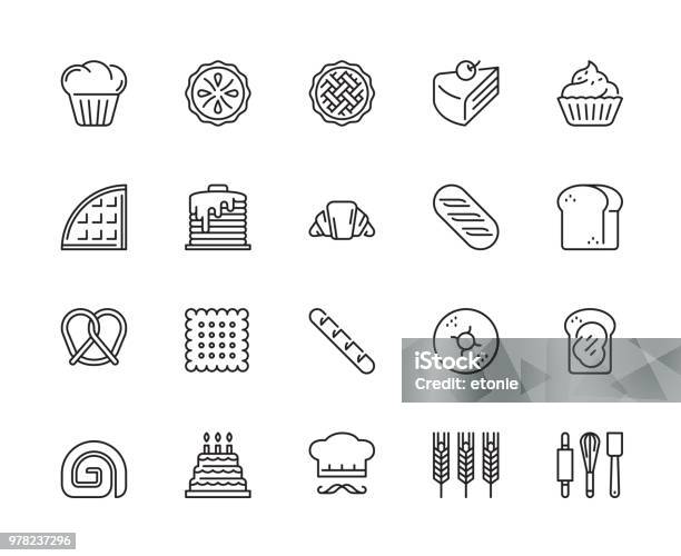 Bäckerei Symbole Stock Vektor Art und mehr Bilder von Icon - Icon, Bagel, Umrisslinie
