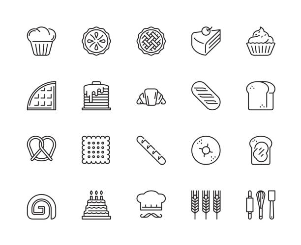 Bakery icons Restaurant, Bakery, Vector, Illustration, Modern Graphic and Pixel perfect cake symbols stock illustrations