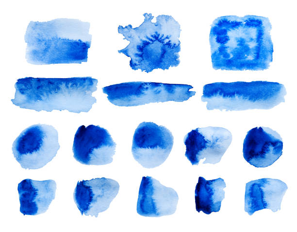 istock Set of blue abstract watercolor strokes and stains isolated on white background 978248932