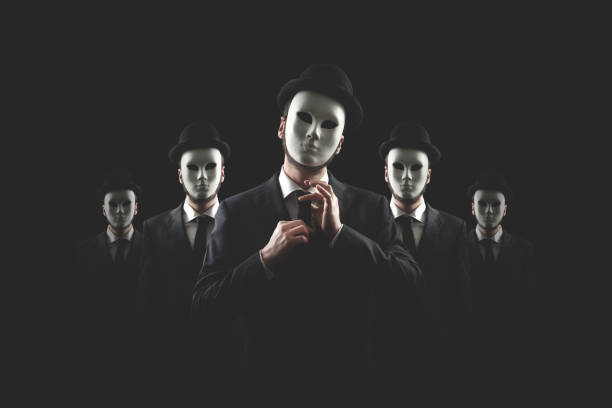 group of business men with white masks group of business men with white masks vendetta stock pictures, royalty-free photos & images