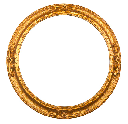 CIRCULAR GILT ANTIQUE PICTURE FRAME ISOLATED ON WHITE BACKGROUND