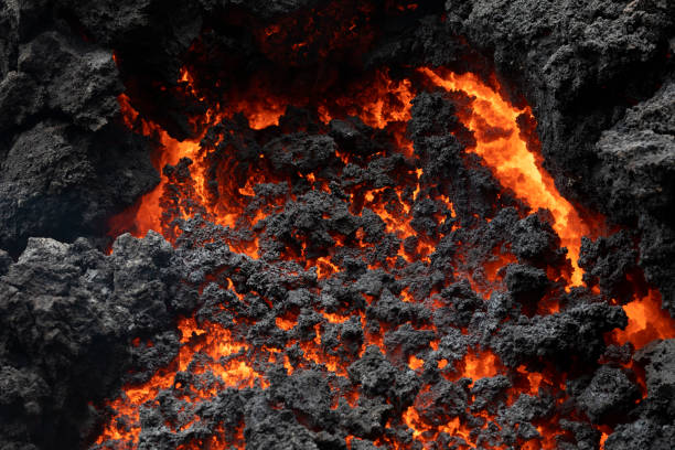 Close-up of a lava flow of volcano Kilauea on Hawaii stock photo