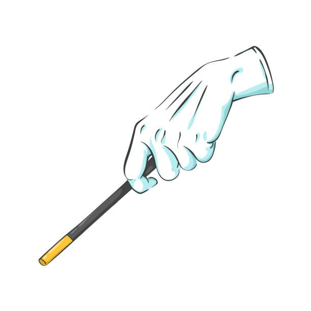 ilustrações de stock, clip art, desenhos animados e ícones de magician hands in gloves with a magic wand - magic circus wand circus theatrical performance stage theater