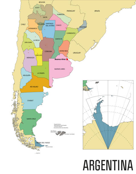 Political vector map of Argentina Political vector map of Argentina with all regions and their capitals cordoba argentina stock illustrations