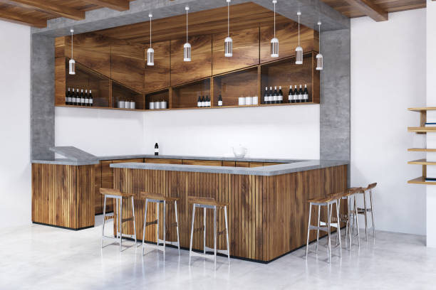 istock Gray and wooden bar counter side view 978298438
