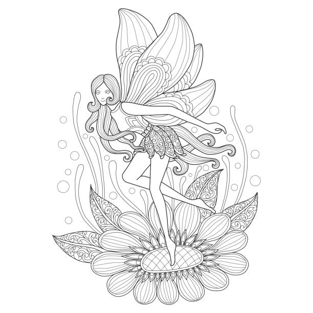 Hand Drawn Illustration Of Fairy And Flower In Tangle Style Stock  Illustration - Download Image Now - iStock