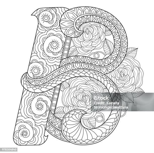 Hand Drawn Illustration Of B Alphabet In Tangle Style Stock Illustration - Download Image Now