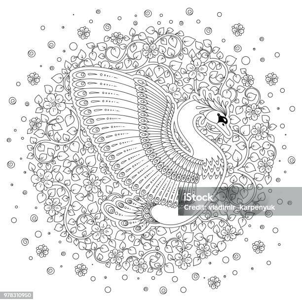 Hand Drawn Decorated Swan Image For Adult Coloring Books Pages Stock Illustration - Download Image Now