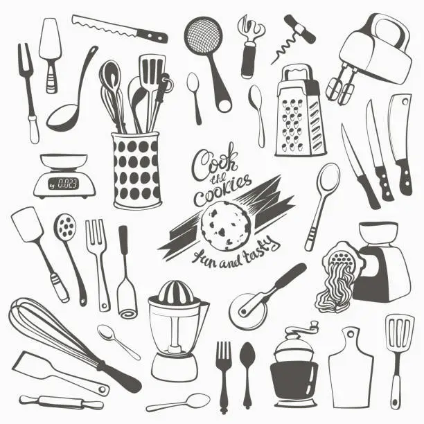 Vector illustration of Cutlery and Kitchen Utensils Set