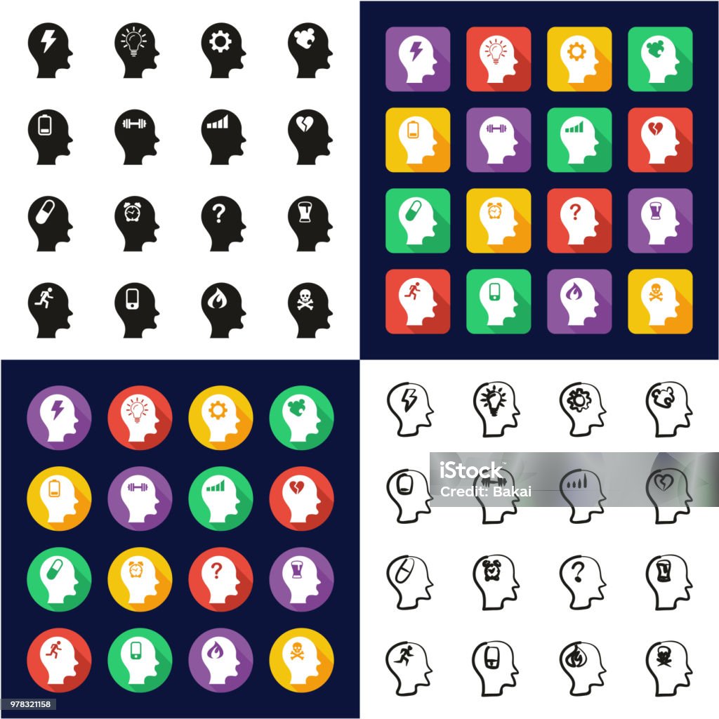 Stress & Pressure Icons All in One Icons Black & White Color Flat Design Freehand Set This image is a vector illustration and can be scaled to any size without loss of resolution. Alarm stock vector