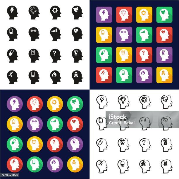 Stress Pressure Icons All In One Icons Black White Color Flat Design Freehand Set Stock Illustration - Download Image Now