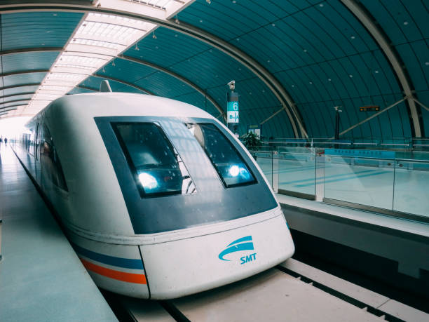 Shanghai China Maglev train high speed Shanghai, China - 12 01 2017: Shanghai Maglev train. The line is the first commercially operated high-speed magnetic levitation line in the world. maglev train stock pictures, royalty-free photos & images