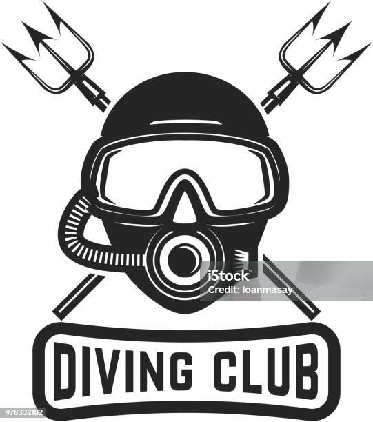 Diving Club Diver Mask With Crossed Tridents Design Element For Label Sign Stock Illustration - Download Image Now