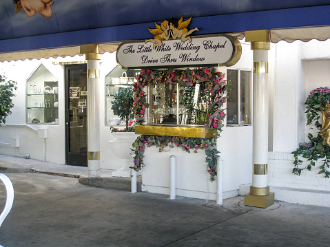 Exterior of Wedding Chapel drive-in where you can get married staying in your car in Vegas