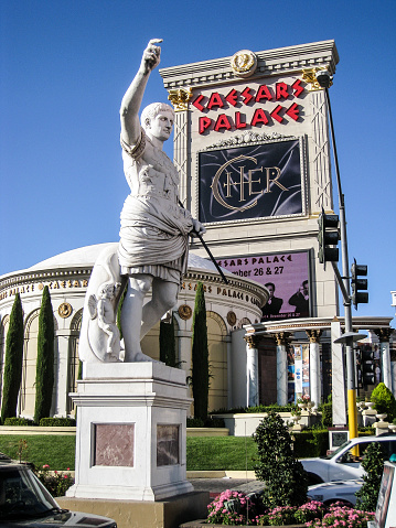 Sculpture of emperor Caesar in front of Caesars Palace in Vegas during day