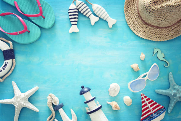 istock Tropical vacation and summer travel image with sea life style objects. Top view. 978371778
