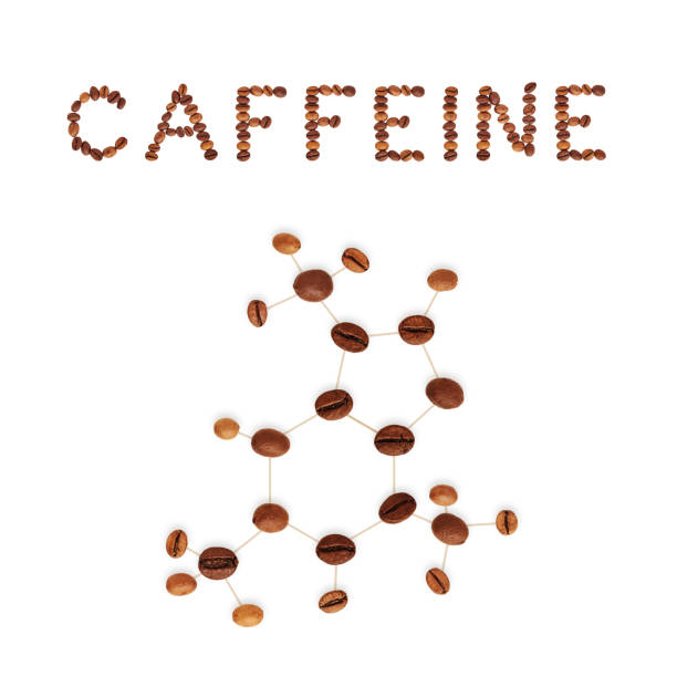 Caffeine chemical molecule structure. The structural formula of caffeine made with dark brown coffee beans. Caffeine chemical molecule structure. The structural formula of caffeine made with dark brown coffee beans. caffeine molecule stock pictures, royalty-free photos & images