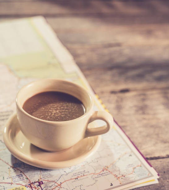 istock planning travel trip with map. Top view. 978382124