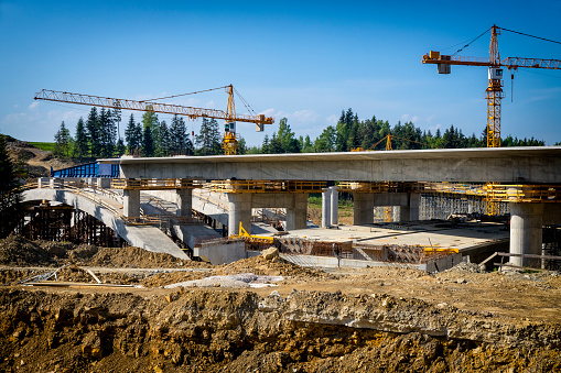 Construction of the viaduct on the new S7 highway, Skomielna Biala, Poland