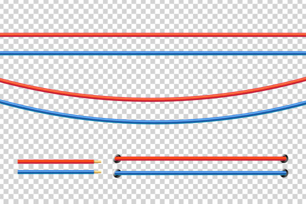 realistische vektor isoliert rot und blau elektrische kabel für dekoration und verkleidung auf dem transparenten hintergrund. konzept der flexiblen netzwerkkabel, elektronik und verbinder. - usb cable cable black isolated stock-grafiken, -clipart, -cartoons und -symbole