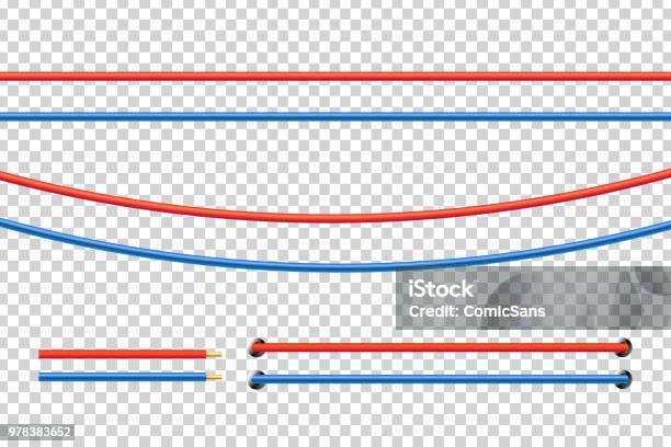 Vector Realistic Isolated Red And Blue Electrical Cable For Decoration And Covering On The Transparent Background Concept Of Flexible Network Wires Electronics And Connection Stock Illustration - Download Image Now