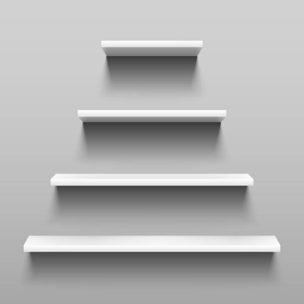 istock Simply shelves on white wall for indoor interior design. Retail 3d shelf with shadow vector set 978386824