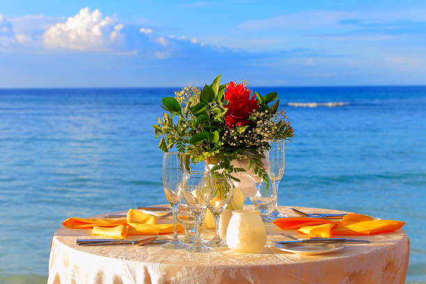 istock Romanticism: Beach with table for two, romantic dinner – Montego Bay - Jamaica 978389718