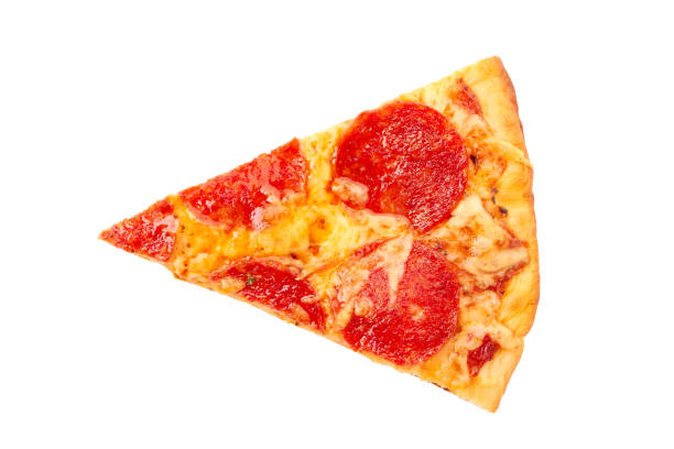 istock Piece of pepperoni pizza on white 978390474
