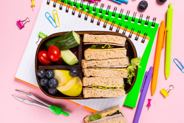 istock School wooden lunch box with sandwiches 978401778