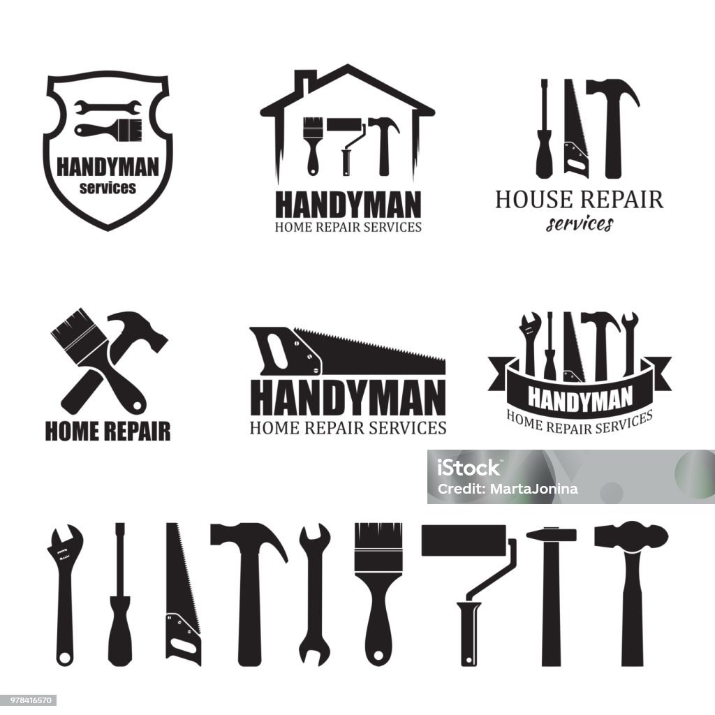 Set of different handyman services icons Set of different handyman services icons, isolated on white background. For logo, label or banner Work Tool stock vector