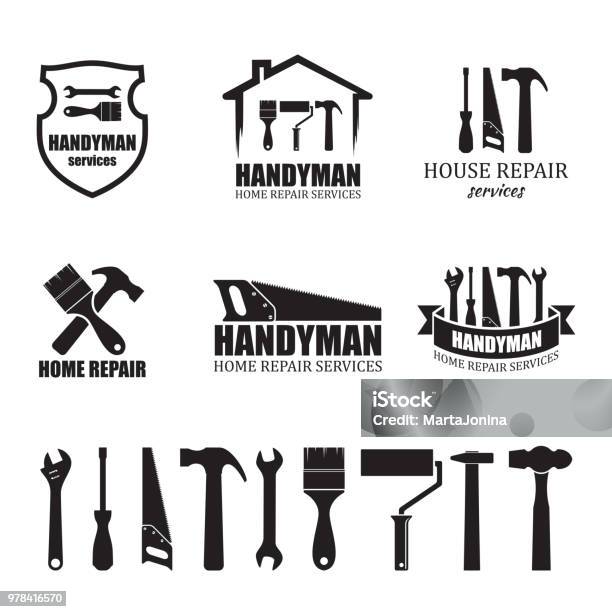 Set Of Different Handyman Services Icons Stock Illustration - Download Image Now - Work Tool, Icon Symbol, Hammer