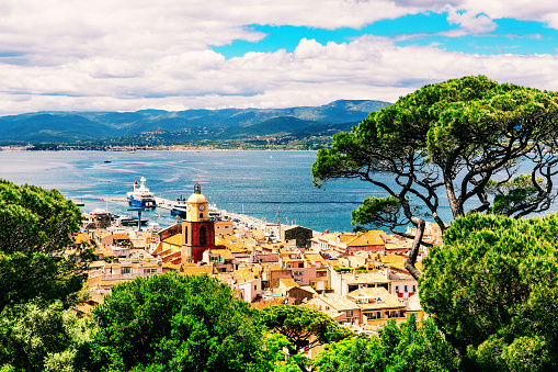 View over the harbor at St Tropez, Provence, France.