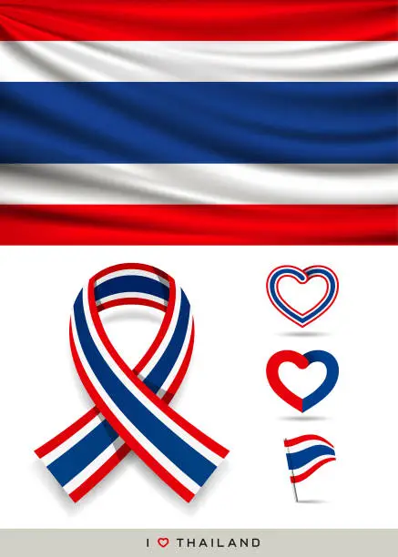 Vector illustration of Vector Flag of Thailand, and ribbon flag with ribbon heart shape