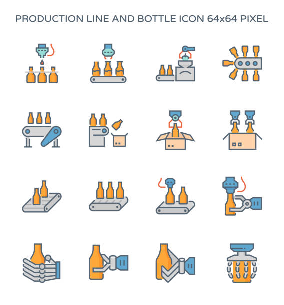 生産ライン アイコン - bottling plant industry drink food processing plant点のイラスト素材／クリップアート素材／マンガ素材／アイコン素材